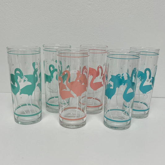 (23409) Set of Six Vintage Flamingo Collins Glasses