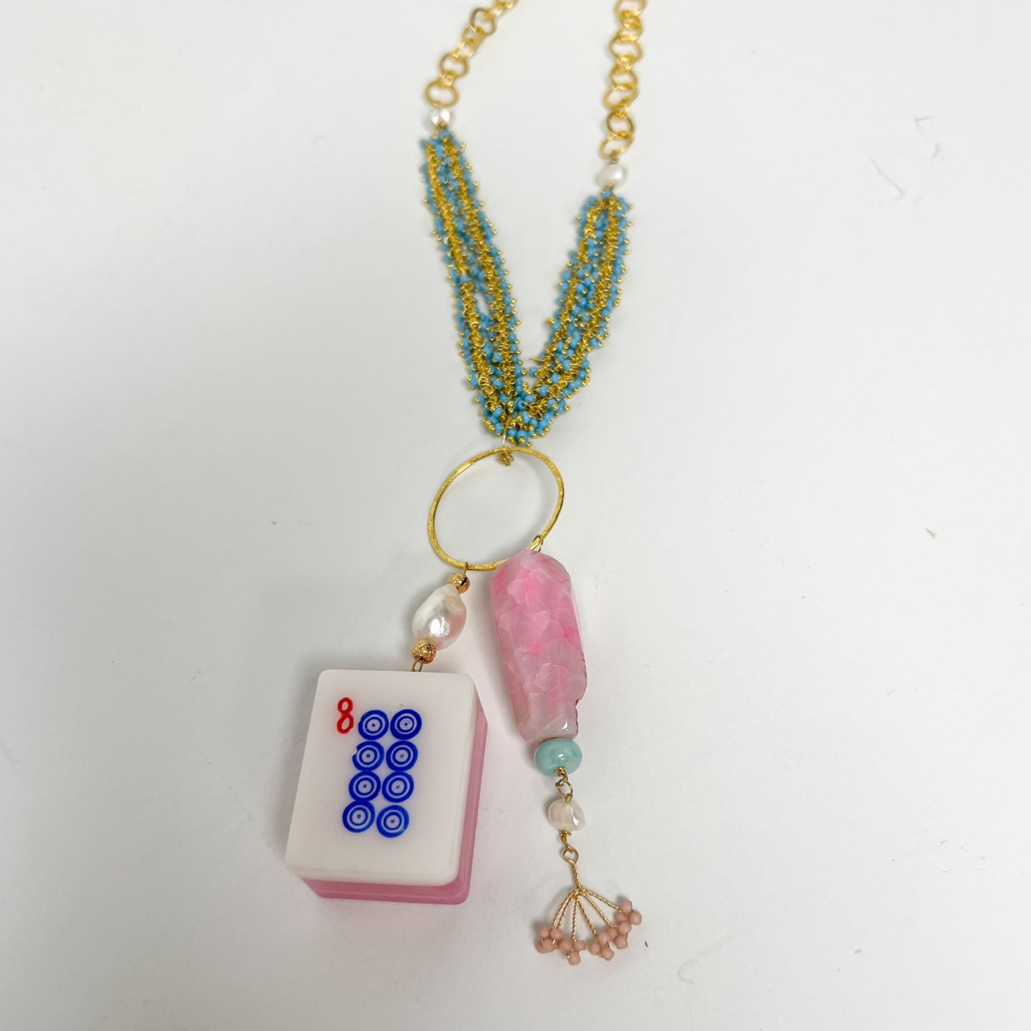 (26177) Mahjong Necklace (Turquoise Beads) Handmade by Meg Carter Designs