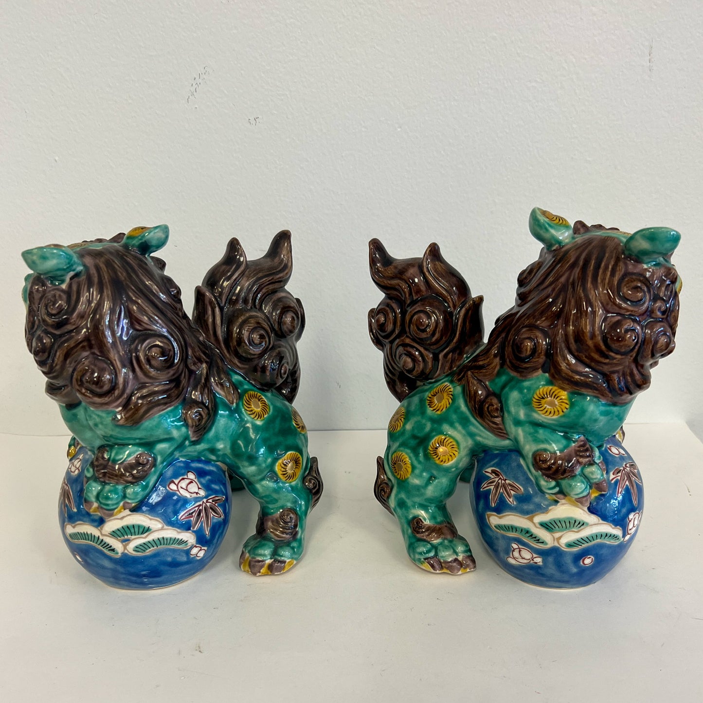 (22084) Pair of Blue and Green Foo Dogs