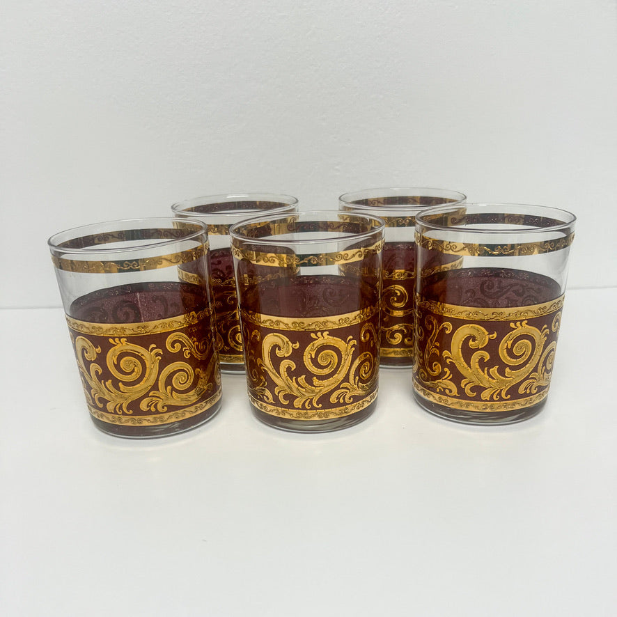 (23716) Set of Five Culver Gold Swirl Old Fashioneds