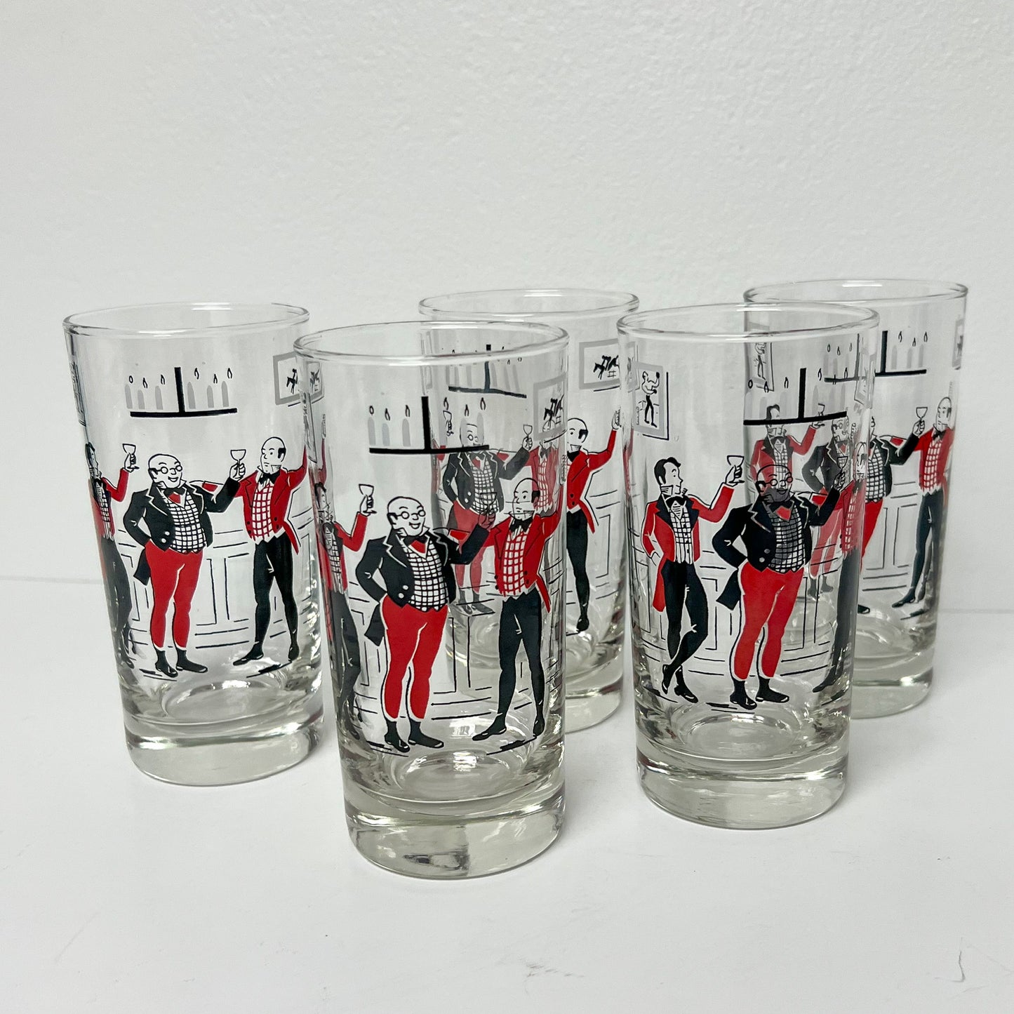 (25827) Set of Five Libbey Pickwick Dickens Midcentury Highballs