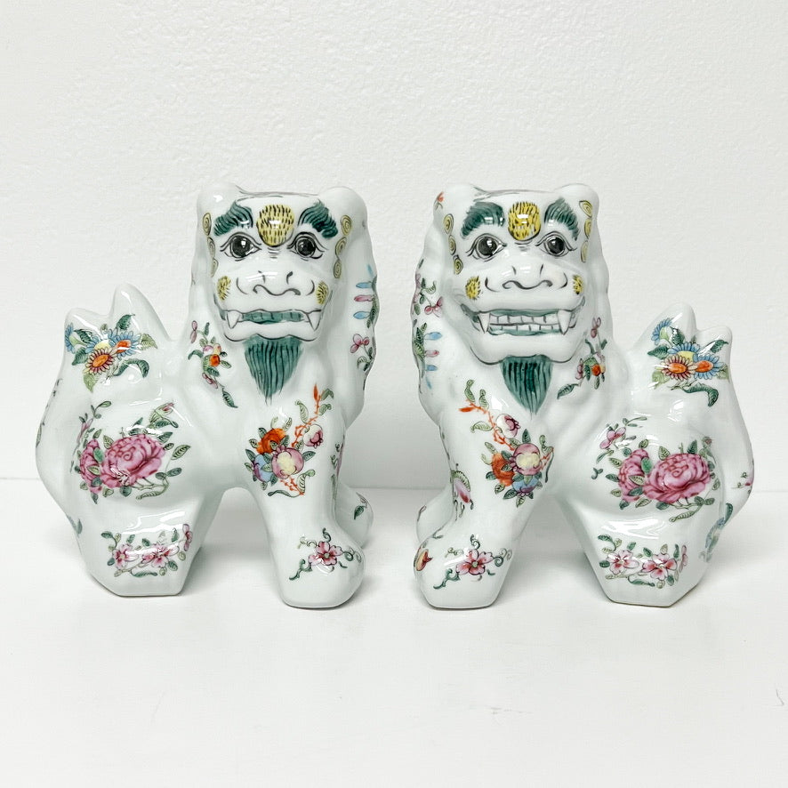 (25679) Pair of Famille Rose Style Foo Dogs Ca. 1970's/80's
