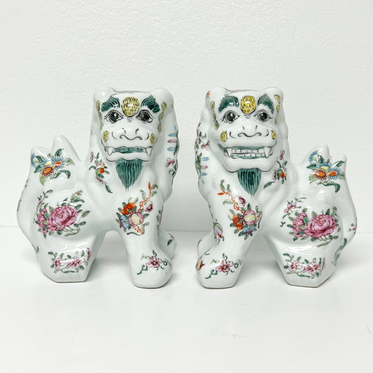 (25679) Pair of Famille Rose Style Foo Dogs Ca. 1970's/80's