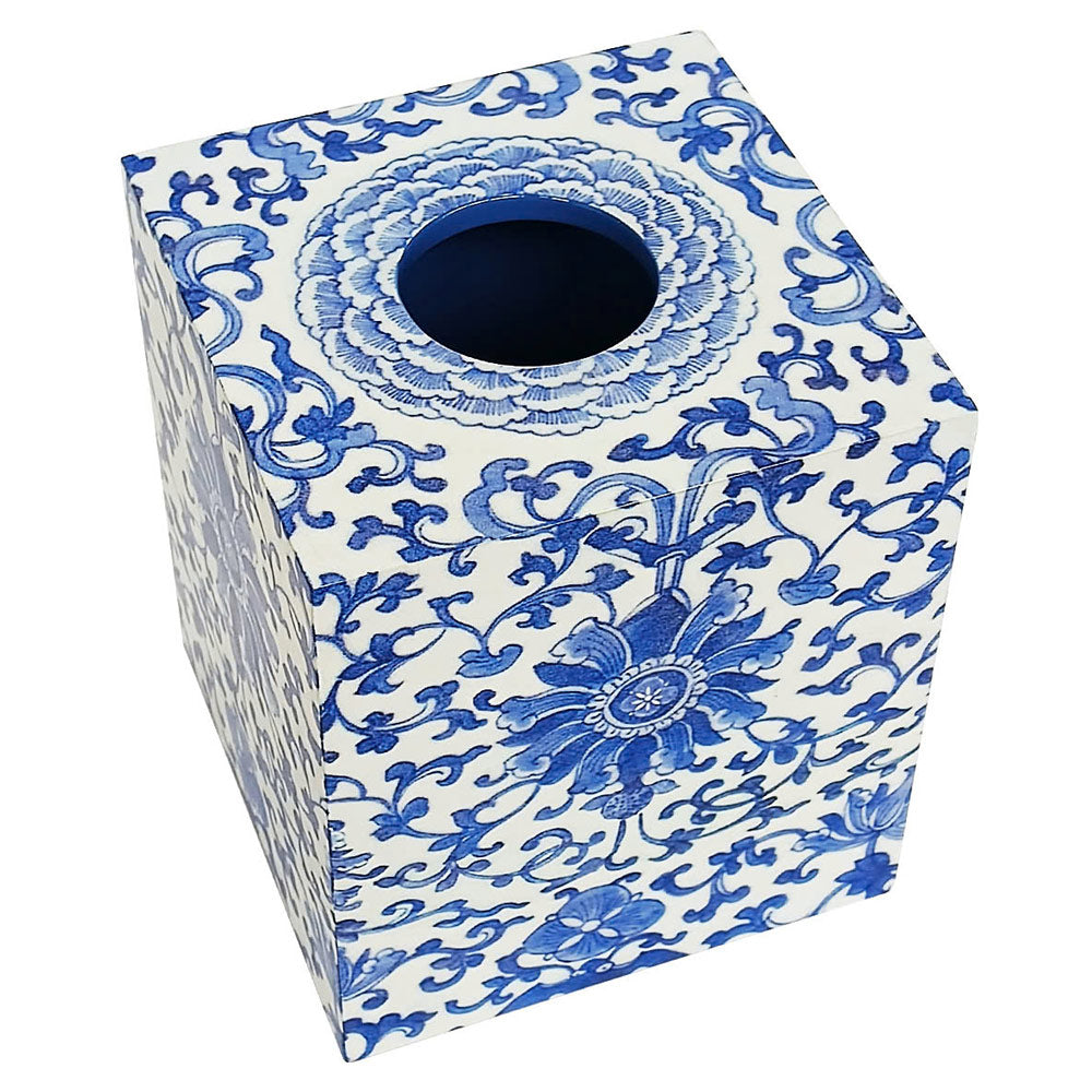 (26383) Indigo Garden Blue/White Lacquer Tissue Box