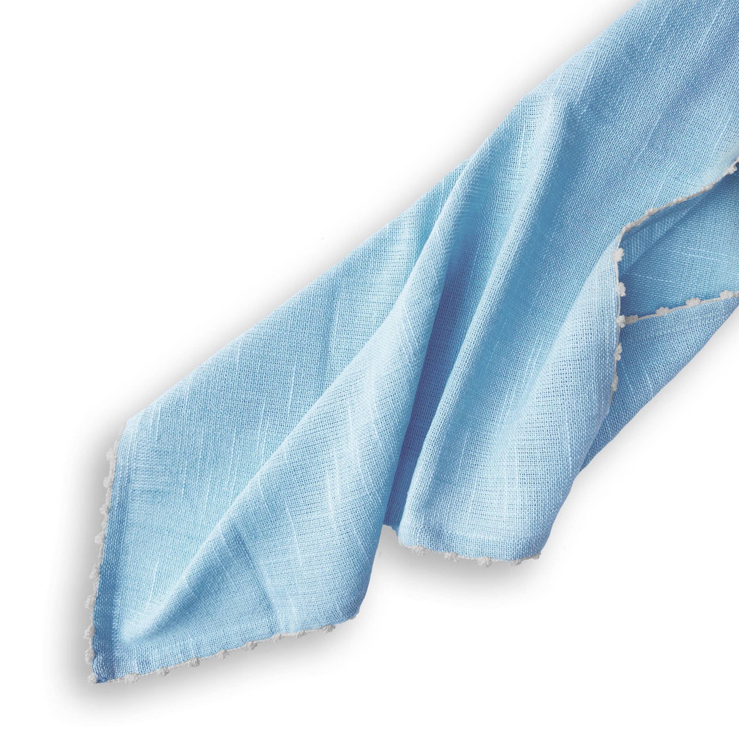(26207) Knotted Edge Light Blue Cotton Napkin White Trim Set of 4