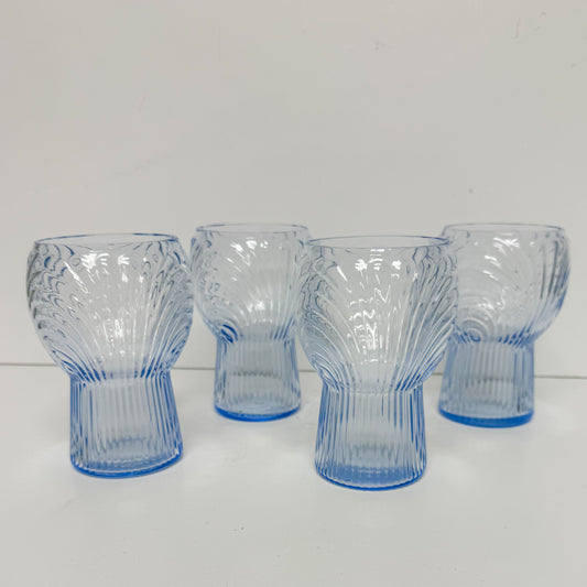 (19443) Set of Four Vintage Light Blue Glasses with Raised Design