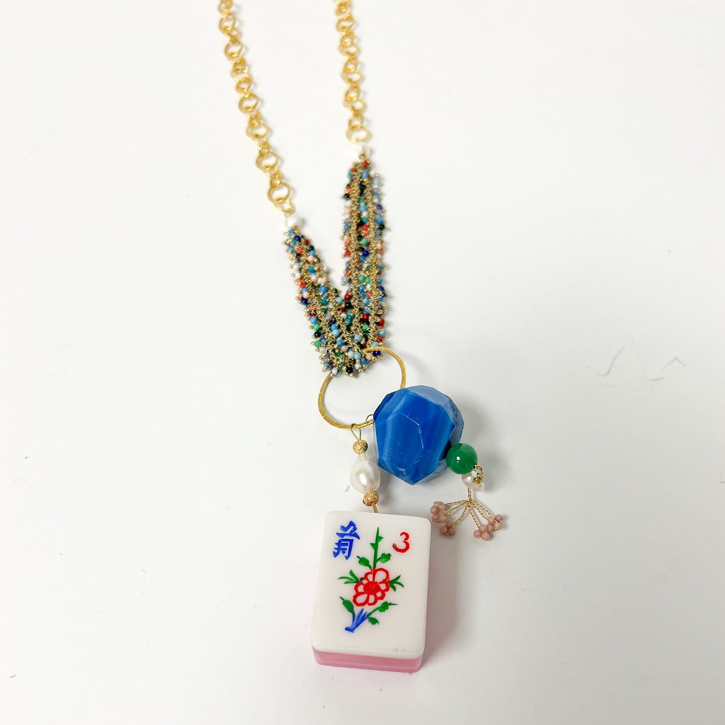 (26178) Mahjong Necklace (Multicolored Beads) Handmade by Meg Carter Designs