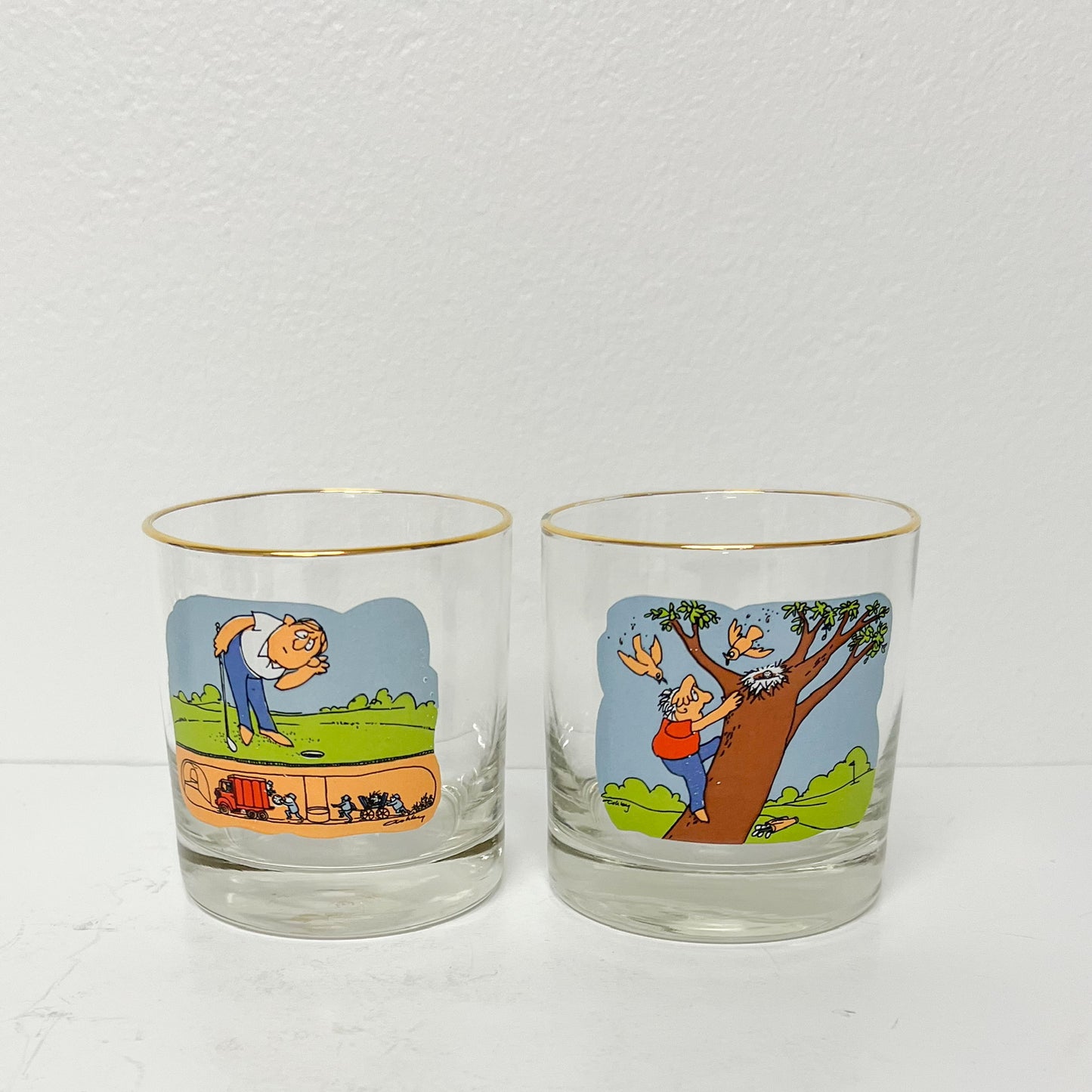 (25754) Set of Eight Vintage Golf Rocks Glasses Signed "Ashby"