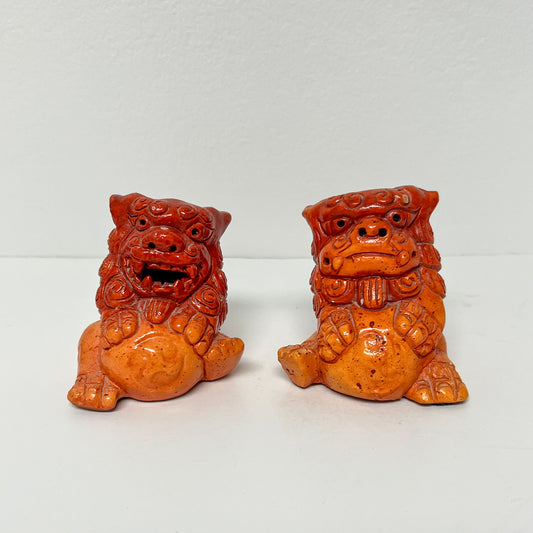 (23327) Pair Orange Foo Dogs 1970's Pier One
