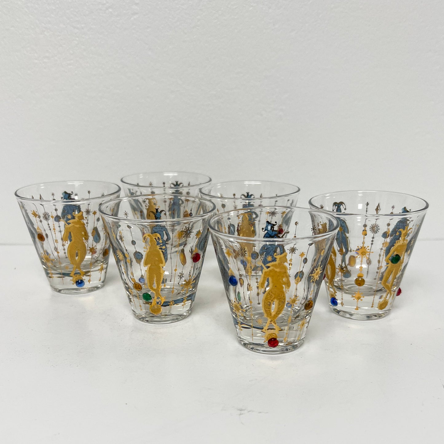 (22363) Set of Six Harlequin Jeweled Whiskey Glasses