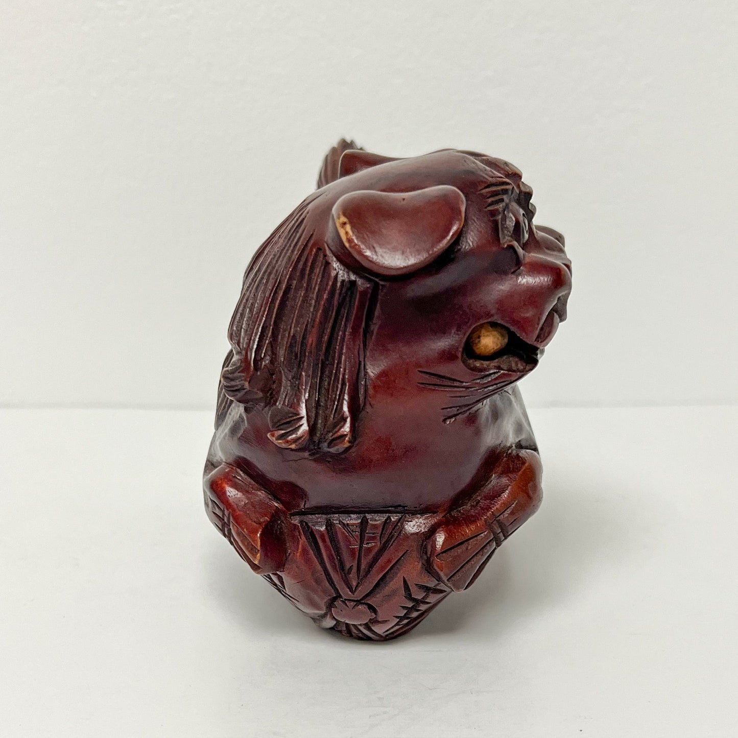 (26228) Single Wood Carved Foo with Movable Ball in Mouth