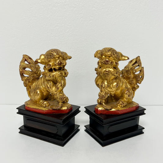 (26187) Pair of Gold Foo Dogs on Bases