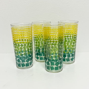 (22933) Set of Four Green Confetti Tumblers Signed Pokee