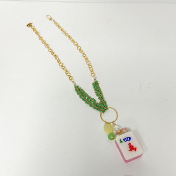 (26176) Mahjong Necklace (Green Beads) Handmade by Meg Carter Designs