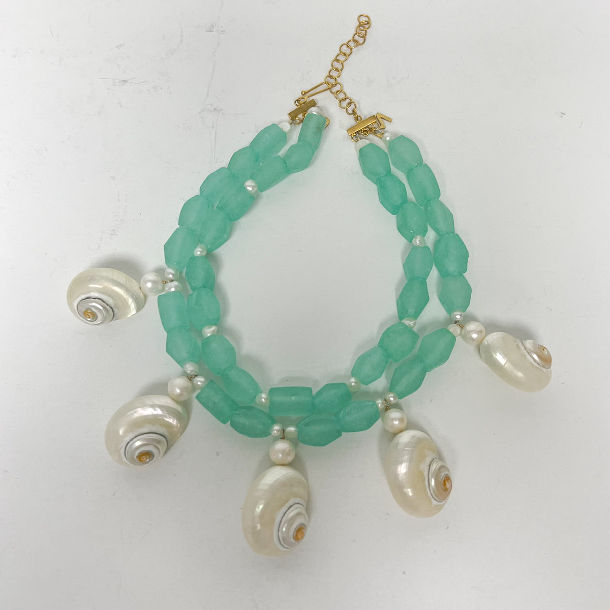 Calri Shells (26241) Capri Double Strand Aqua Glass Beads Shells and Freshwater Pea ...