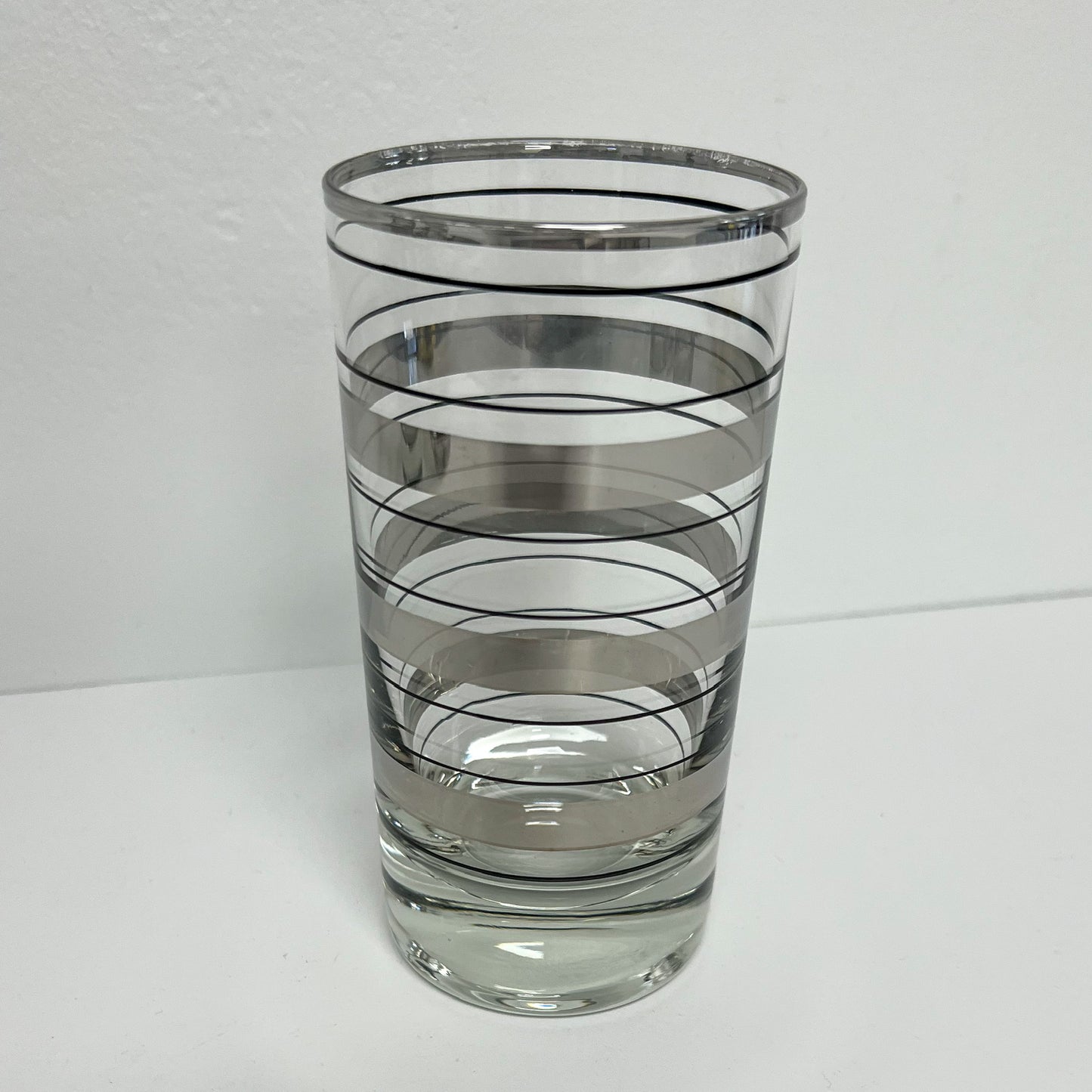 (23463) Set of Four Midcentury Modern Silver Striped Glasses