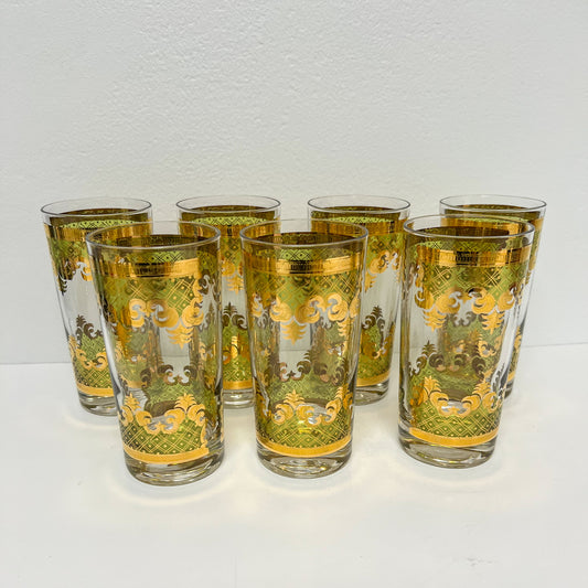 (17223) Set Of Seven Midcentury Georges Briard Dot And Scroll Glasses