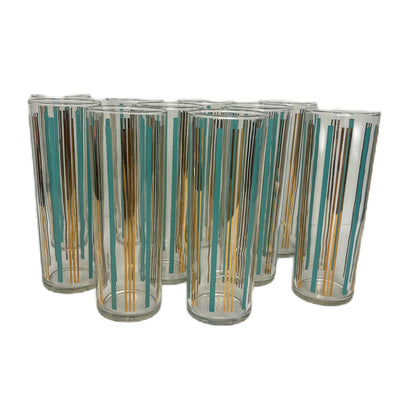 (23292) Set of Ten Maietta Turquoise and Gold Striped Coolers