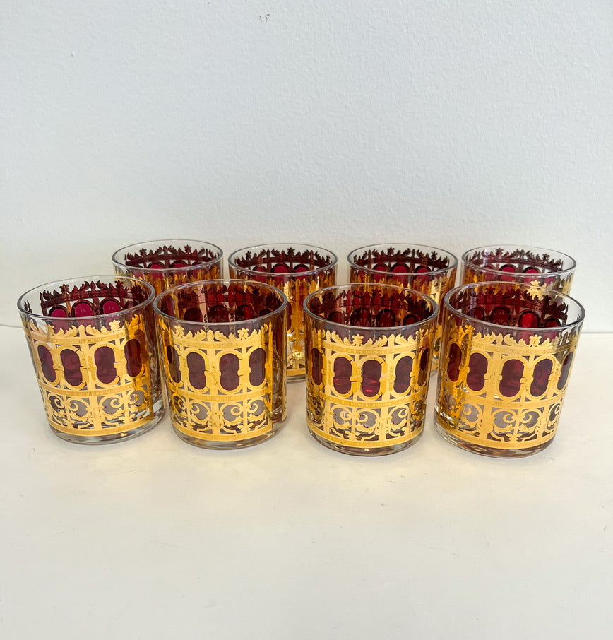 (21631) Set of Eight Culver Cranberry Rocks Glasses