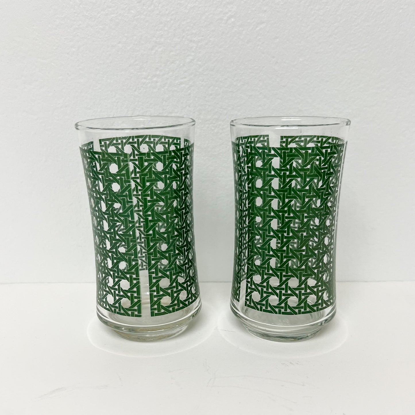 (25778) Set of Six Green Basketweave Tumblers