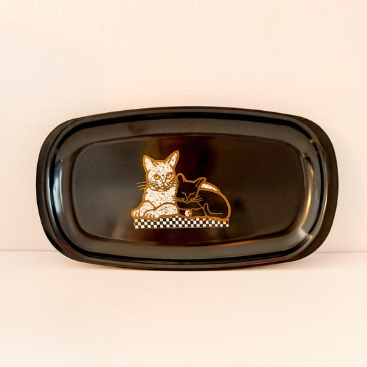 (25169) Black and White Cats Oblong Couroc Tray