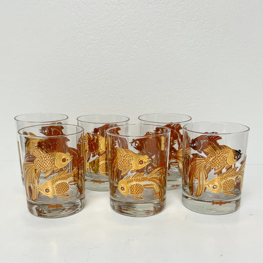 (26110) Set of Six Vintage Neiman Marcus Koi Fish Old Fashioneds