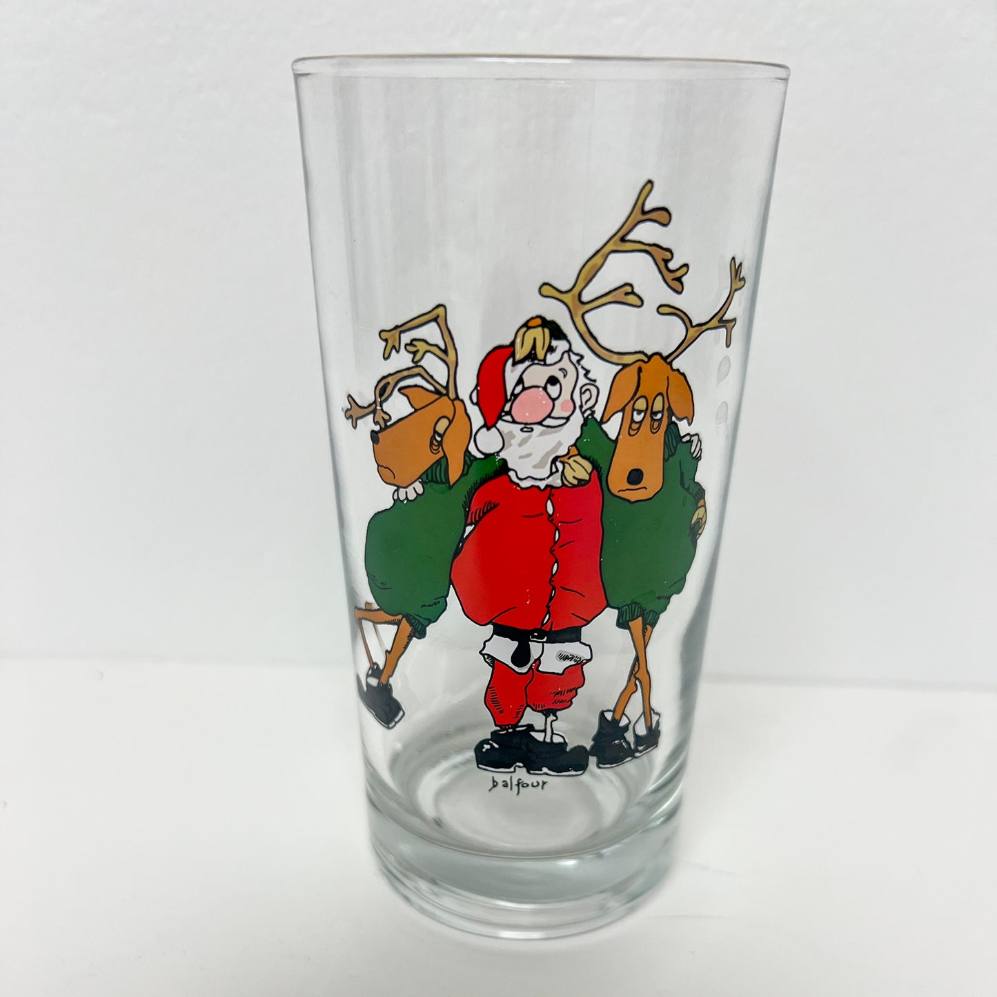 (25469) Set of Six Tipsy Santa Tumbler Glasses Signed "Balfour"