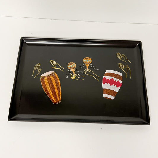 (16883) Medium Couroc Tray With Maracas And Bongo Drums