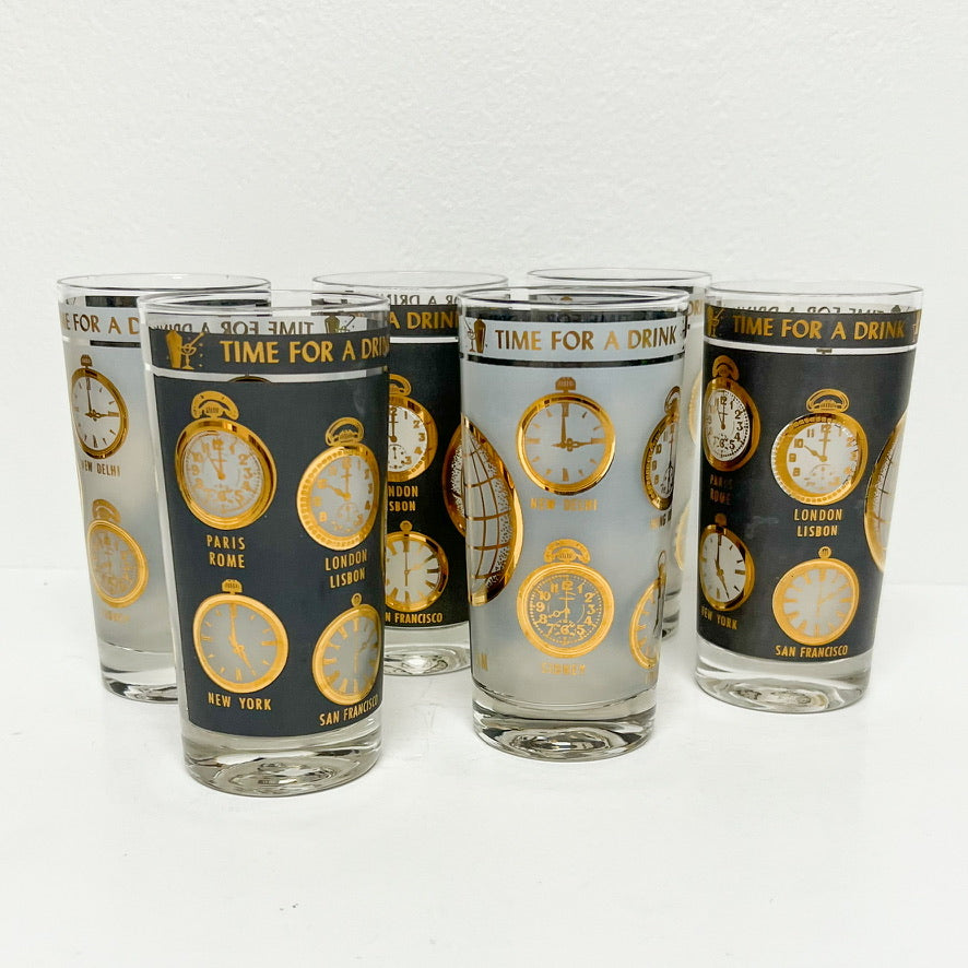 (21853) Set of Six Midcentury Tumblers "Time for a Drink"