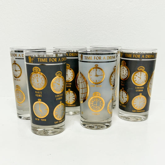 (21853) Set of Six Midcentury Tumblers "Time for a Drink"