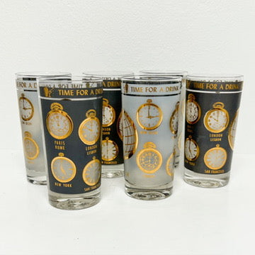 (21853) Set of Six Midcentury Tumblers "Time for a Drink"