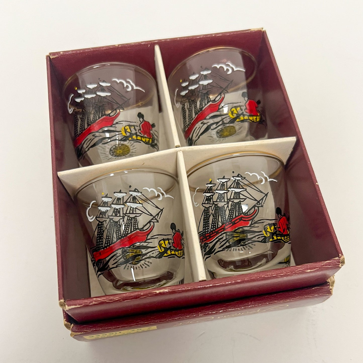 (24809) Set of Four Libbey Treasure Island Midcentury Shot Glasses