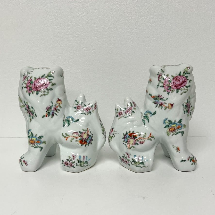 (25679) Pair of Famille Rose Style Foo Dogs Ca. 1970's/80's