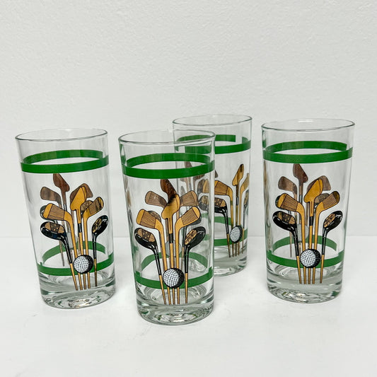 (25578) Set of Four Vintage Highballs Featuring Golf Clubs