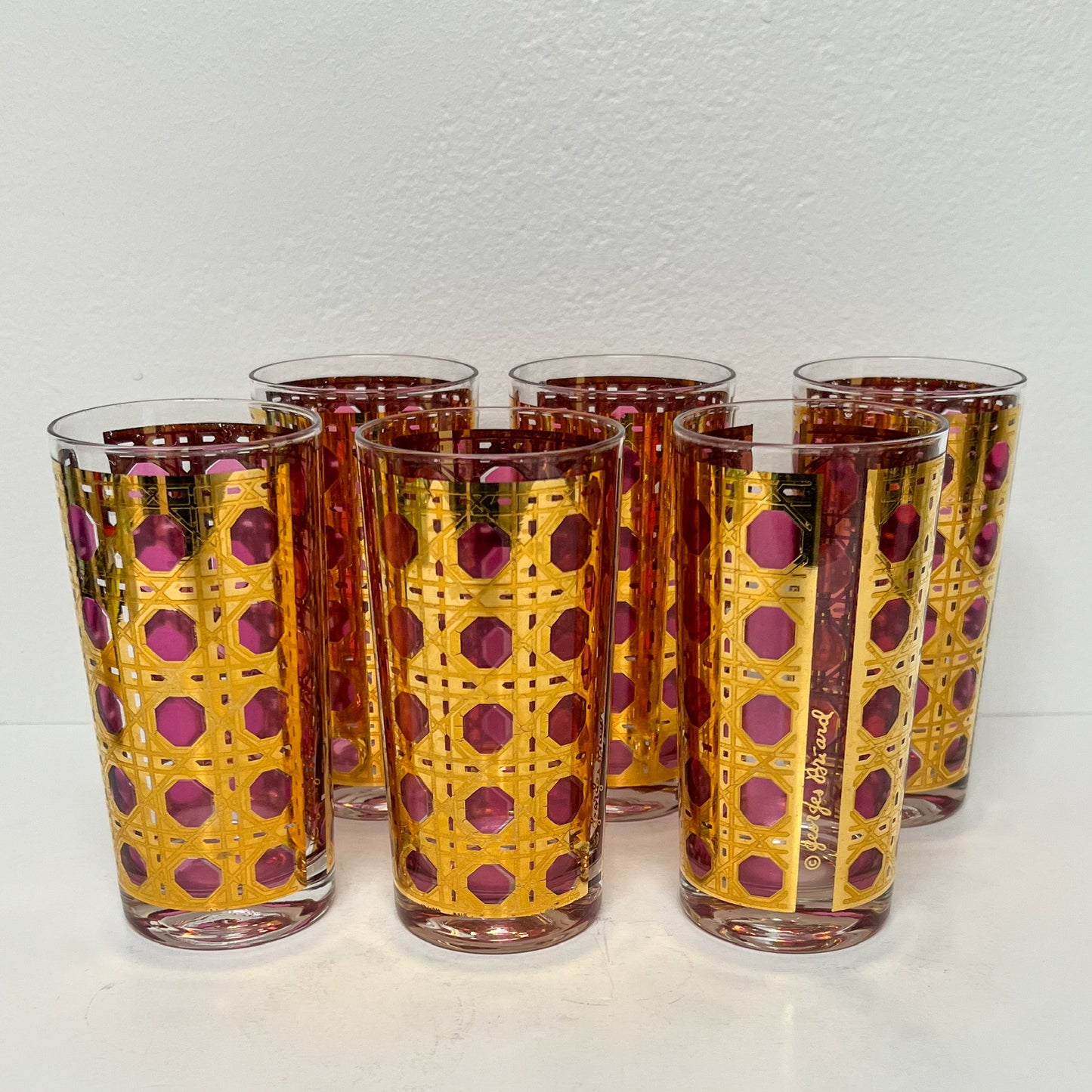 (25710) Set of Six Georges Briard Cranberry Basket Weave Tumblers