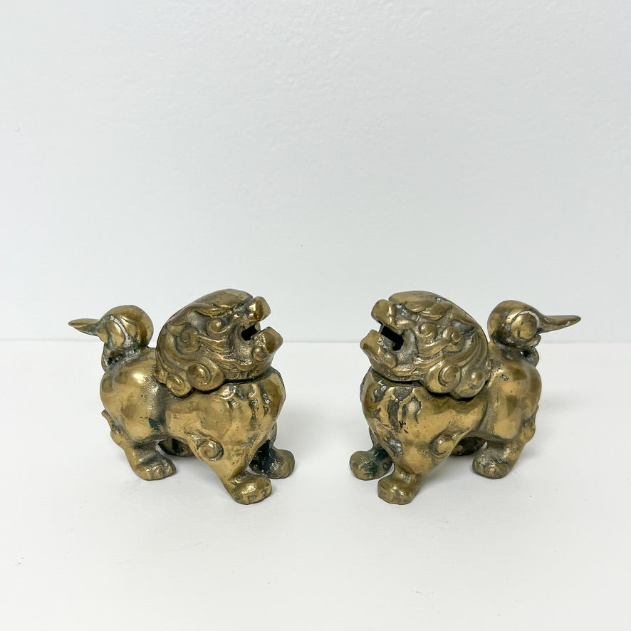 (25781) Pair of Vintage Brass Foo Dogs
