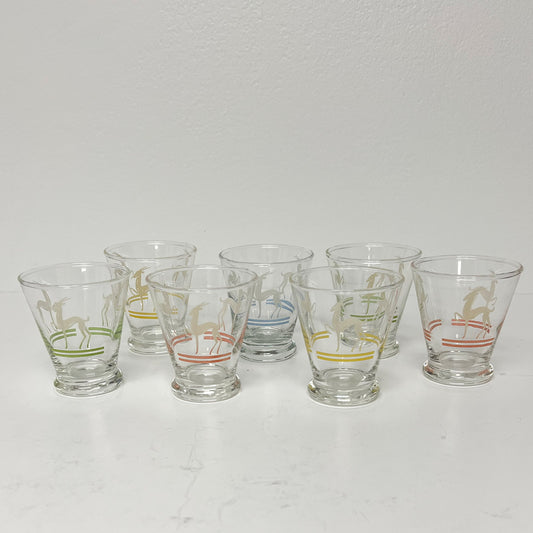 (26076) Set of Seven Midcentury Impala Shot Glasses