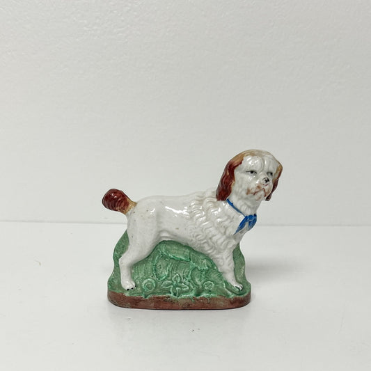 (26269) White Staffordshire Spaniel with Blue Bandana