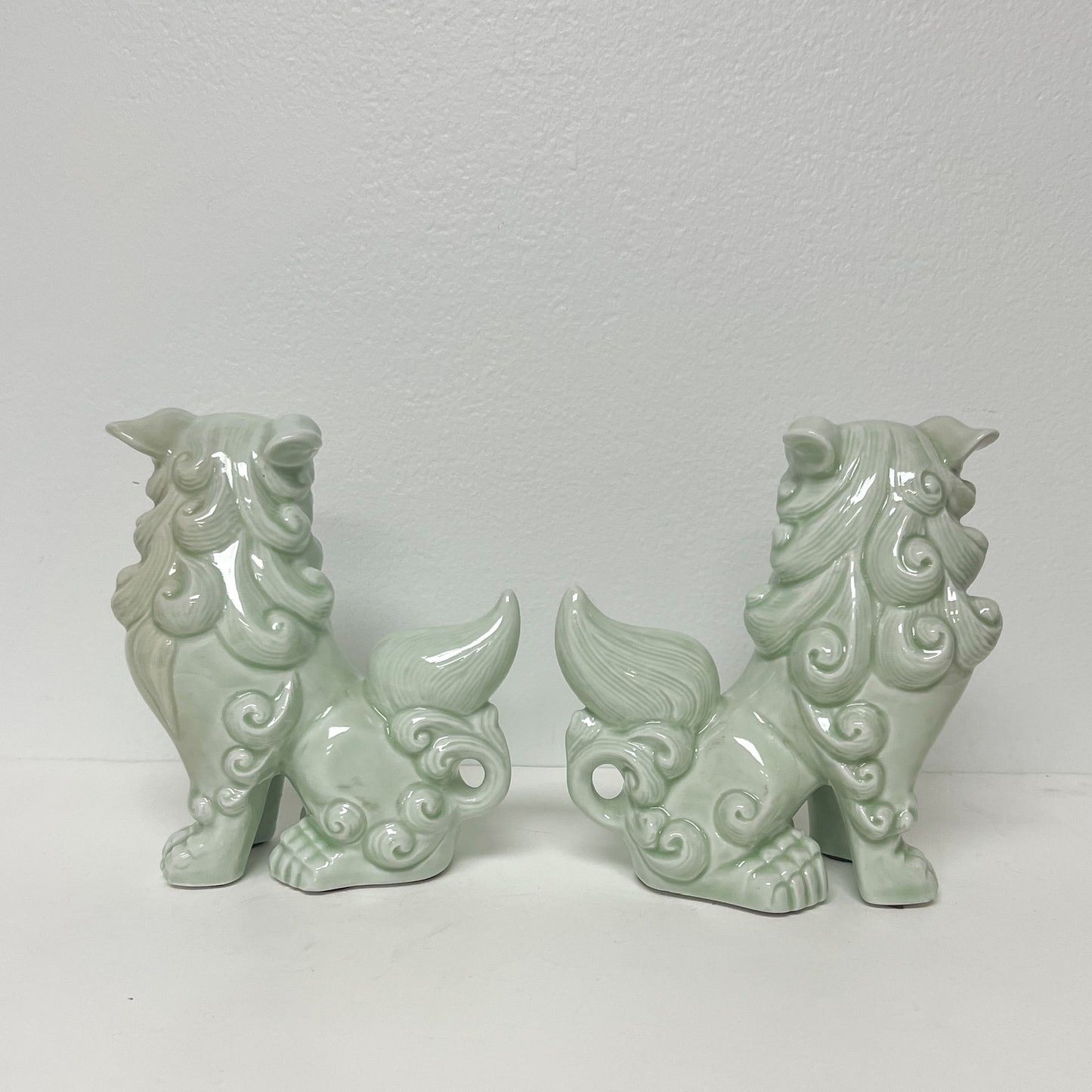 (27106) Pair of Celadon Foo Dogs
