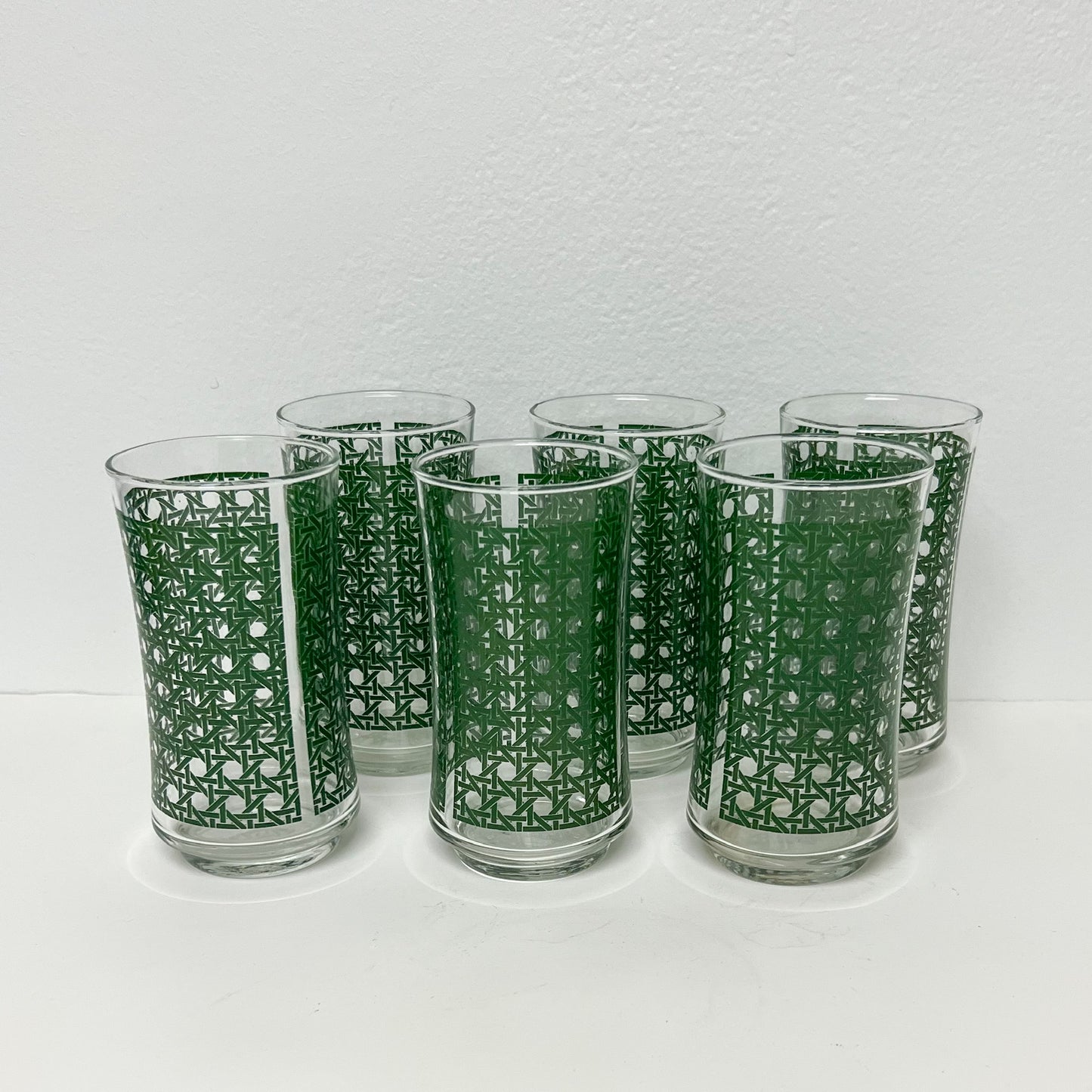 (25778) Set of Six Green Basketweave Tumblers