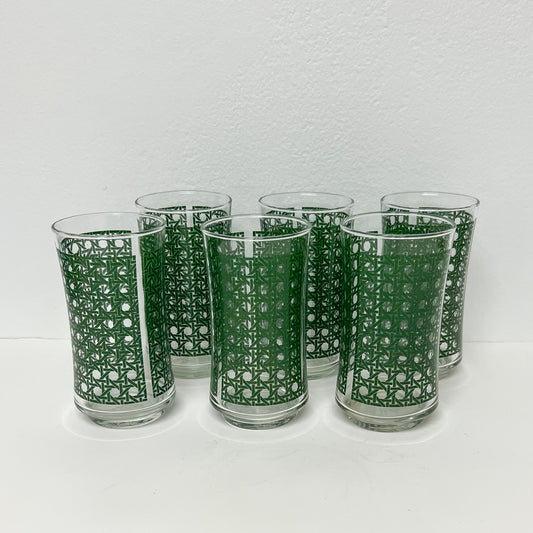 (25778) Set of Six Green Basketweave Tumblers