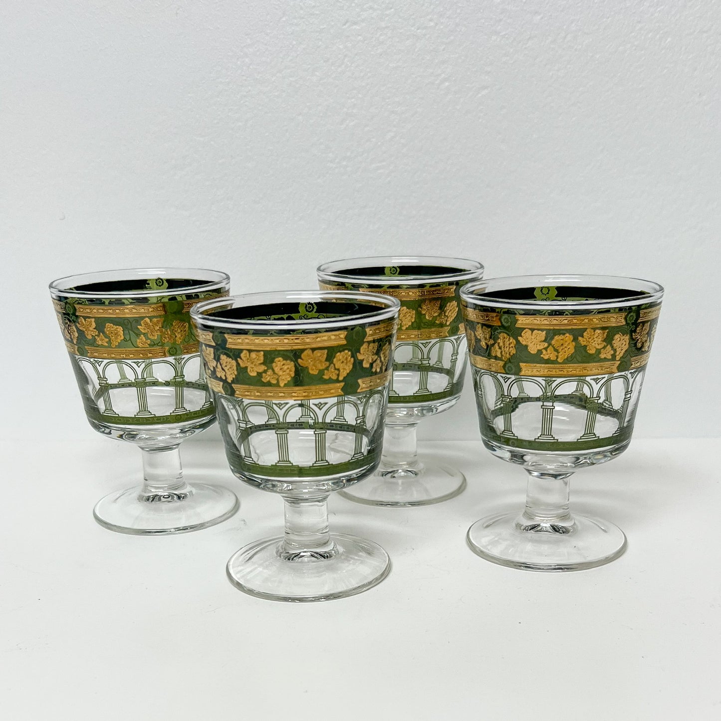 (22505) Set of Four Midcentury Cera Golden Grapes Footed Glasses