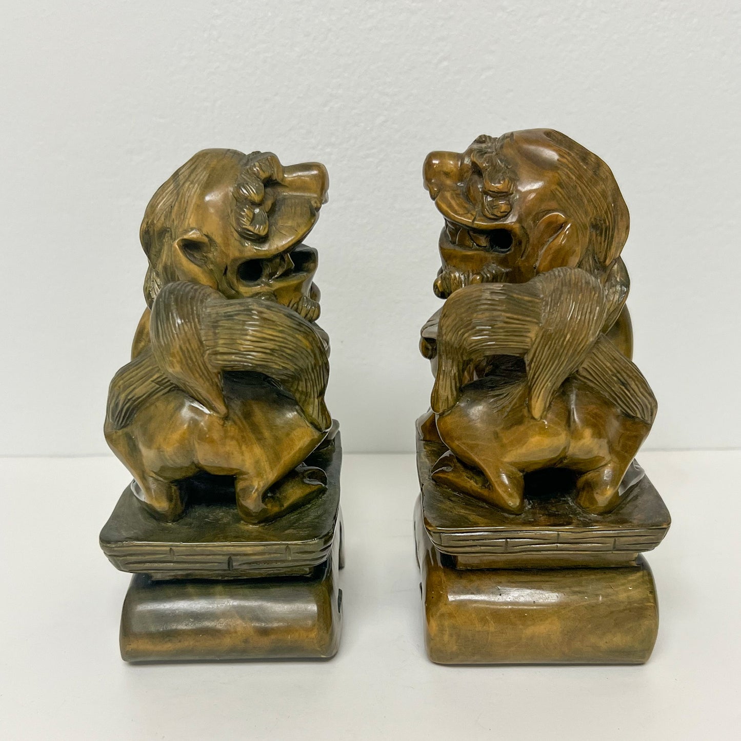 (20673) Pair Midcentury Carved Wood Foo Dogs