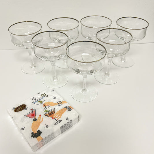 (23315) Set of Seven Midcentury Platinum Rimmed Coupes