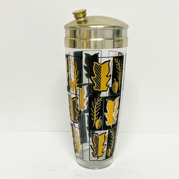 (21555) Black and Gold Leaf Shaker Set with Five Glasses