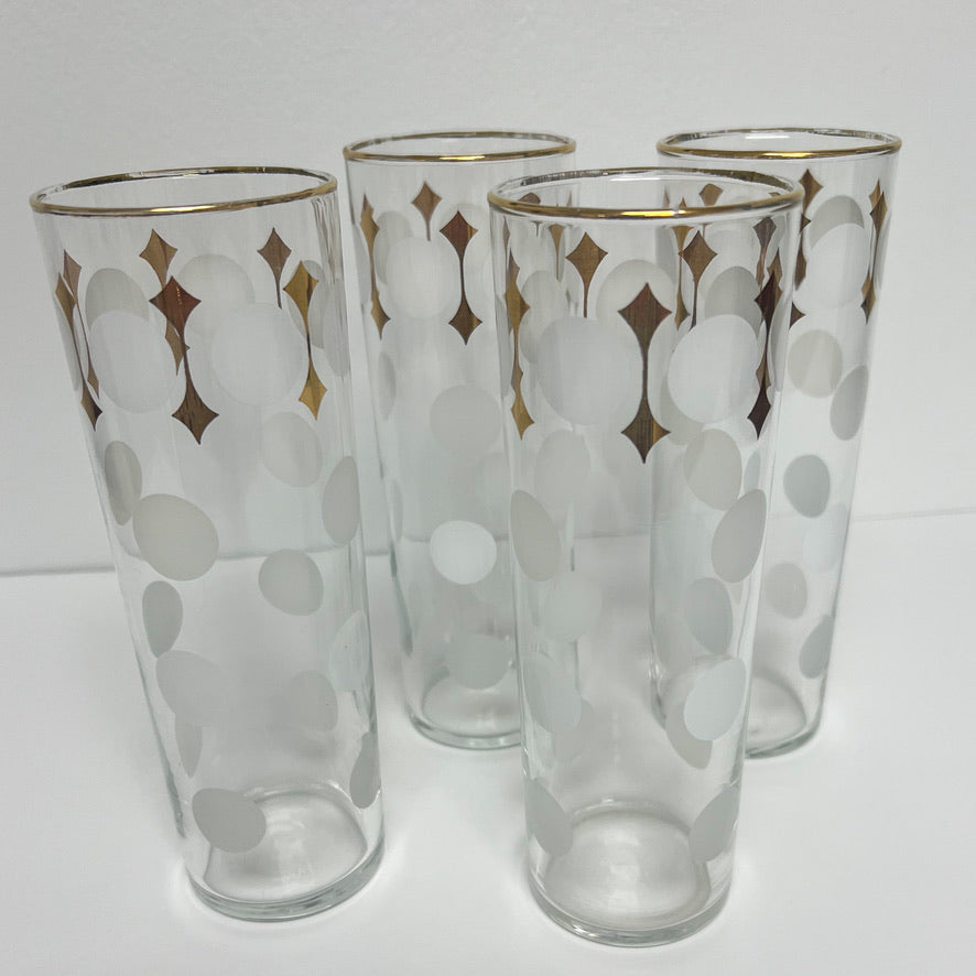 (23800) Set of Four Midcentury Polka Dot Collins Glasses