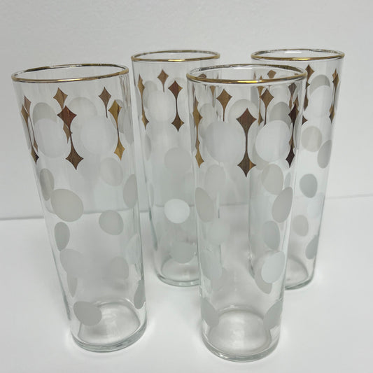 (23800) Set of Four Midcentury Polka Dot Collins Glasses