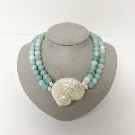 (26243) Fortunes Rocks Double Strand Blue Amazonite Rounds Necklace