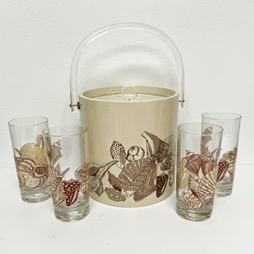 (23361) Set of Four Tastesetter Glasses and Shell Ice Bucket ca. 1980's