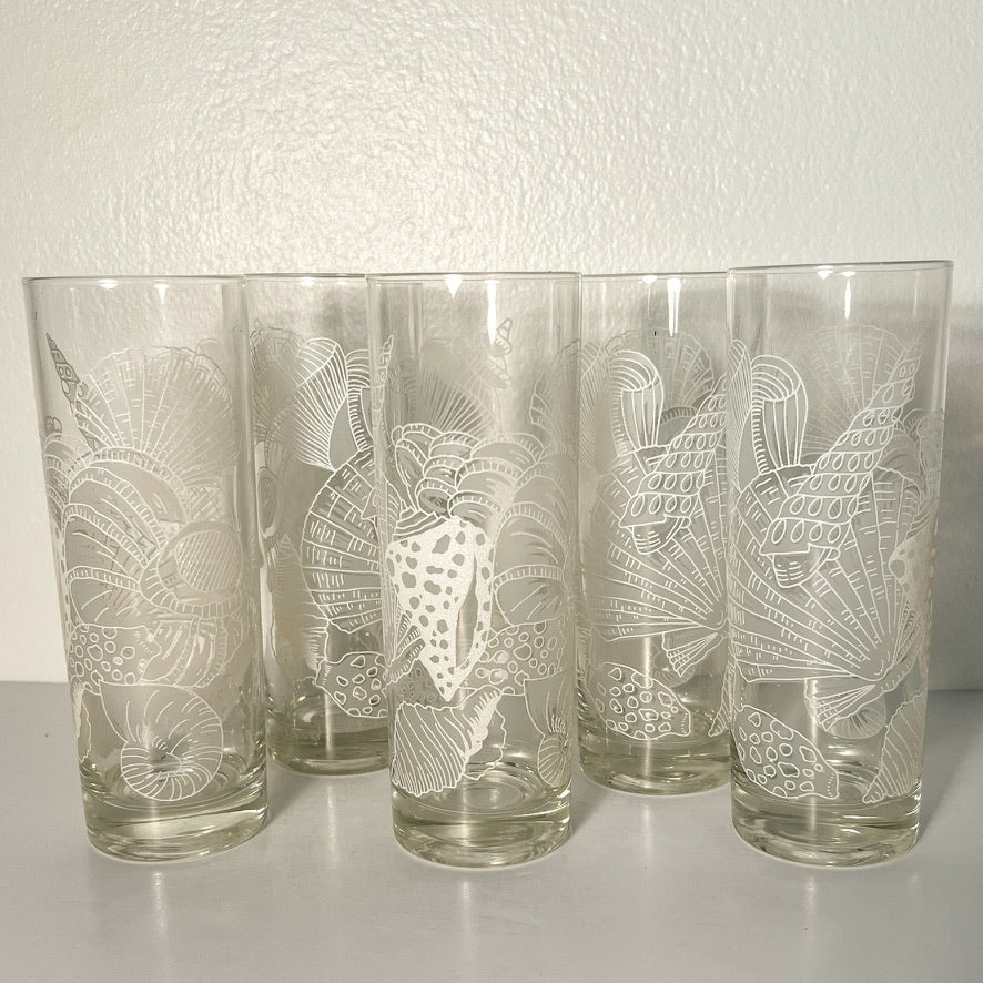 (26179) Set of Five Vintage Shell Collins Glasses